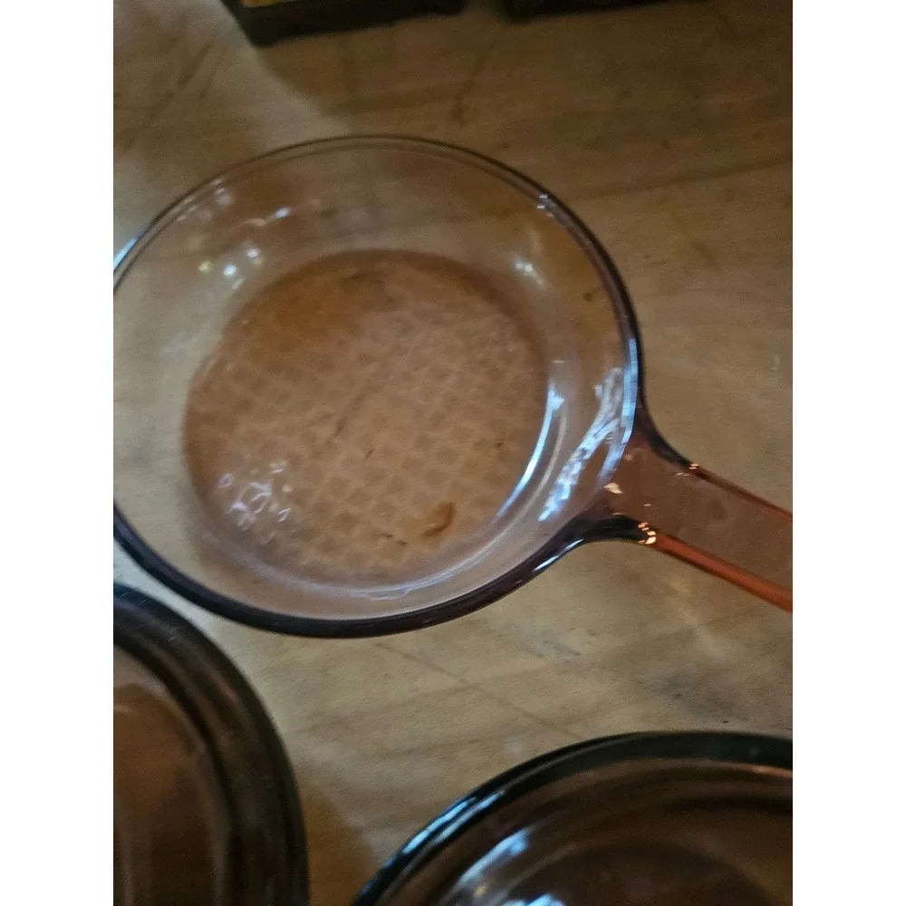Visions by Corning Amber Glass Cookware Set 3pc Pots Pans w/Lids V-1.5-B V-1-B